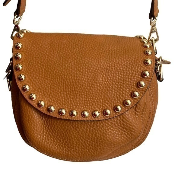 Rebecca minkoff brown leather saddle messenger crossbody studded bag